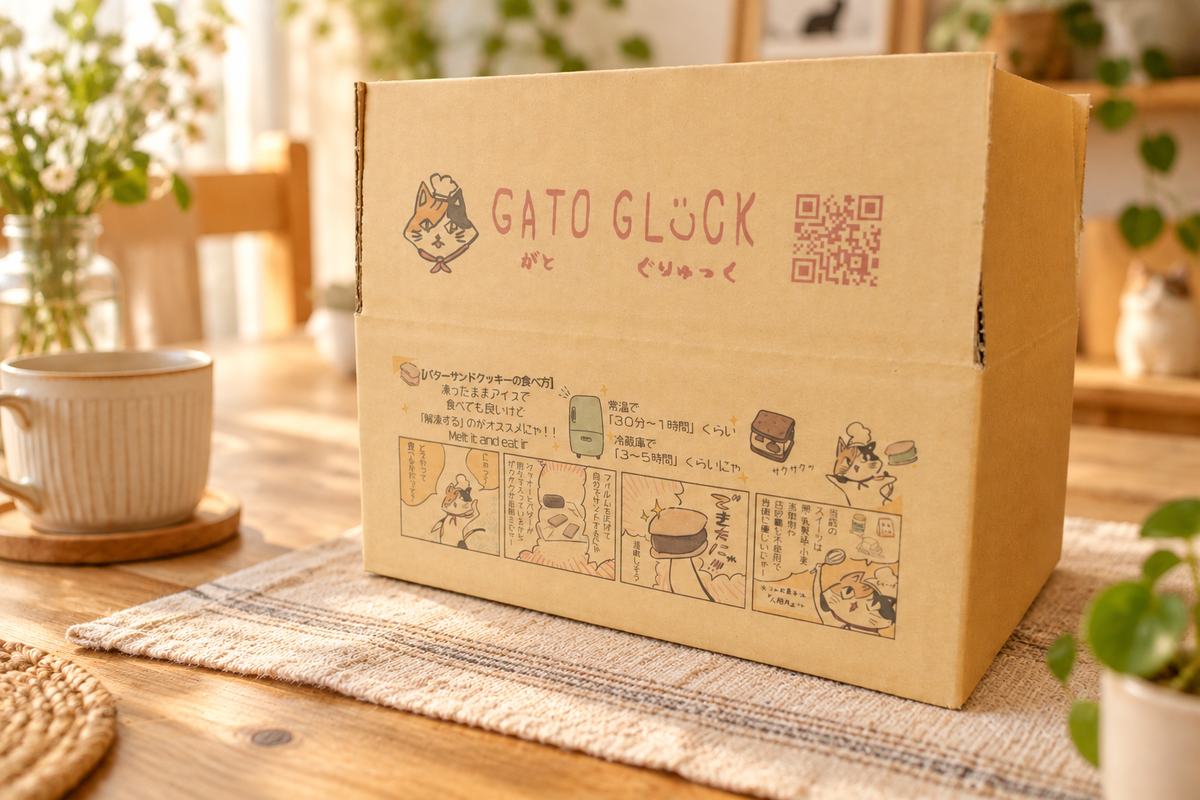 ガト日記を印刷したGATOGLÜCKの60サイズオリジナルダンボール